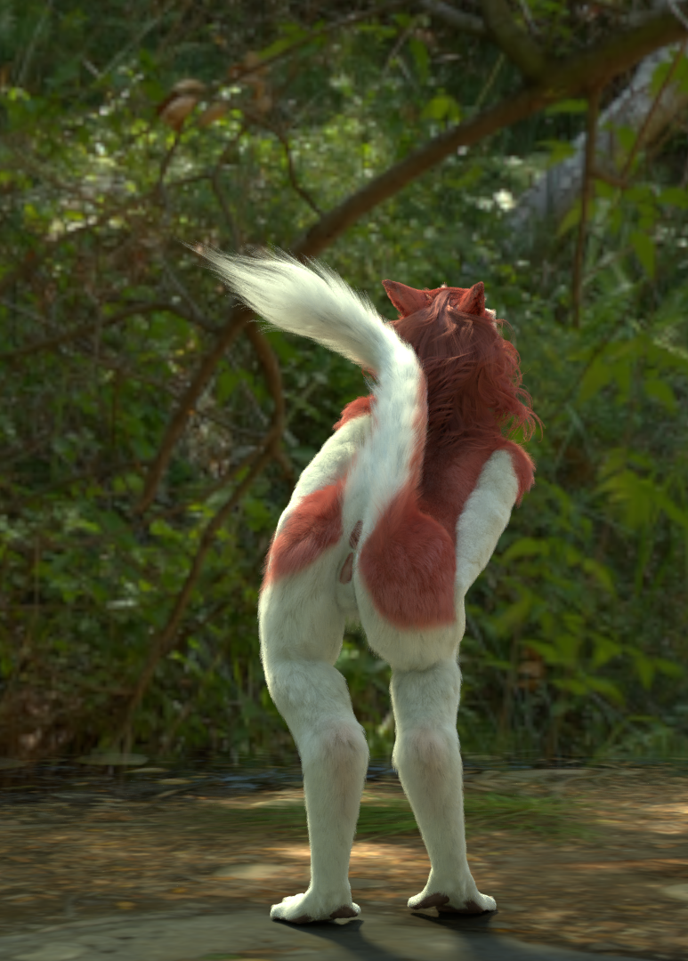 3d_(artwork) anthro anus ass blender_(artwork) clitoral_hood digital_media_(artwork) drakosacerdos drakosacerdos_(artist) female fluffy fluffy_tail fur genitals multicolored_body multicolored_fur nude plant prehensile_clitoral_hood presenting presenting_hindquarters pussy raised_tail red_body red_fur sergal sergal_(untied_verbeger) solo tail tree two_tone_body two_tone_fur white_body white_fur