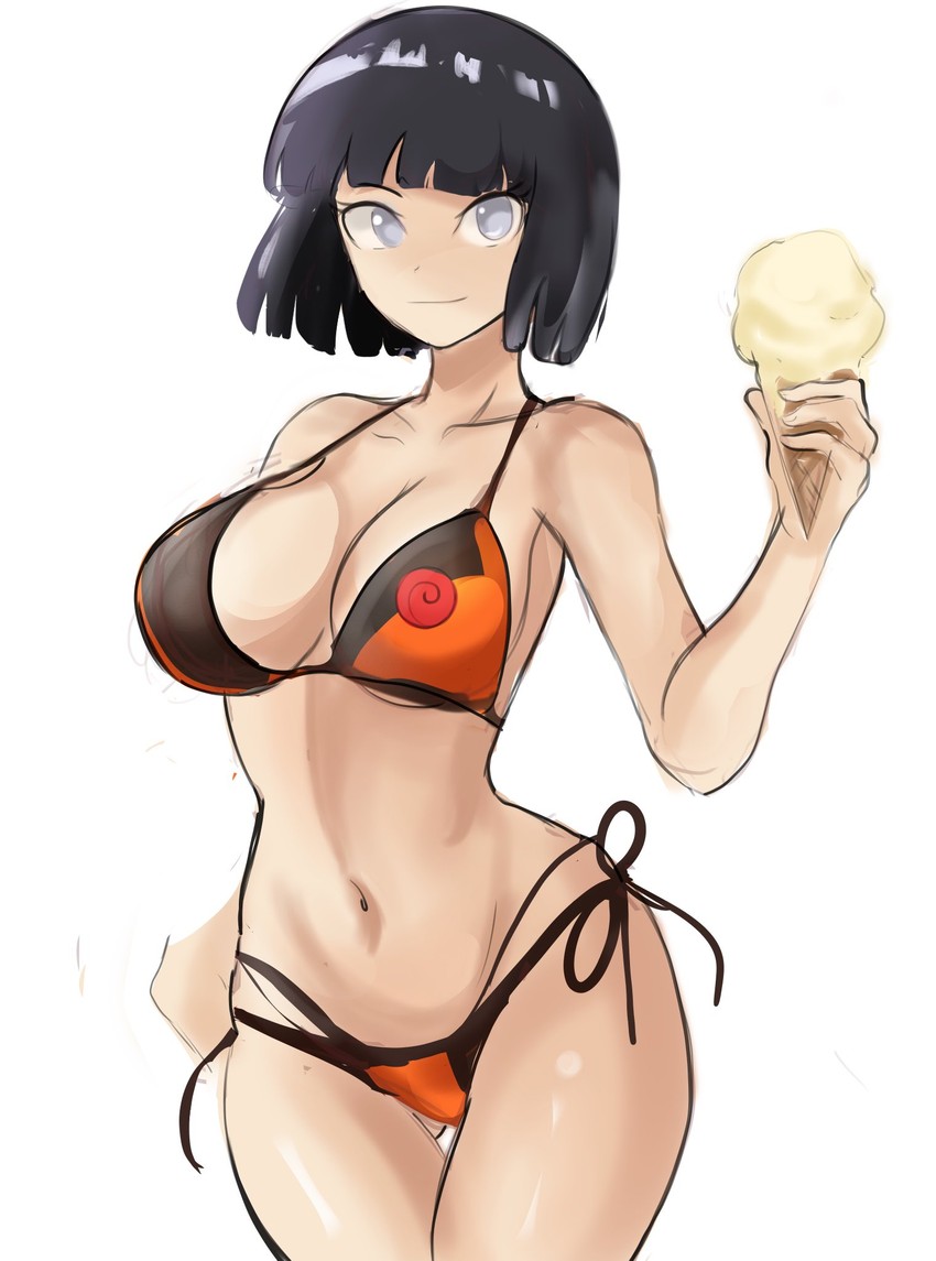 1girls bikini cute hourglass_figure hyuuga_hinata ice_cream large_breasts naruto naruto_shippuden rakeemspoon short_hair solo solo_female tomboy tomboy_milf wholesome