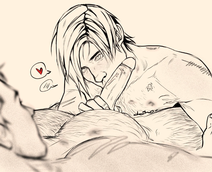 chris redfield, leon scott kennedy, looking up at partner, male, male only, penis, resident evil, sucking penis
