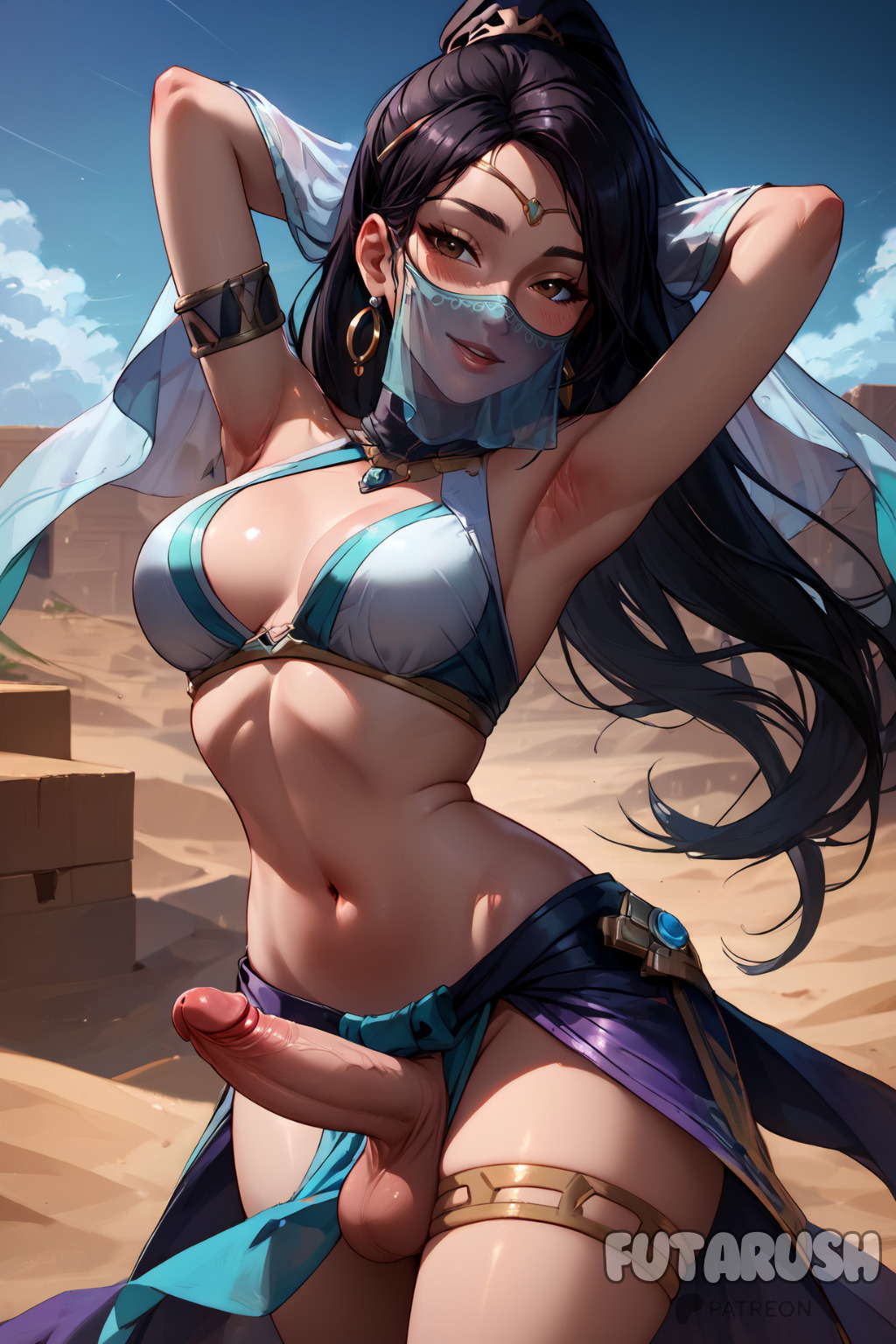1futa, ai generated, artist name, balls, big penis, black hair, breasts, brown eyes, cock, commission, dick, dickgirl, erect penis, erected penis, erection, futa only, futa sans pussy, futanari, futarush, intersex, large cock, large penis, long hair, naked, naked futa, nude, nude futa, patreon, patreon username, penis, penis out, ponytail, riot games, sage (valorant), solo, solo futa, sultryspark, valorant, video game, video games