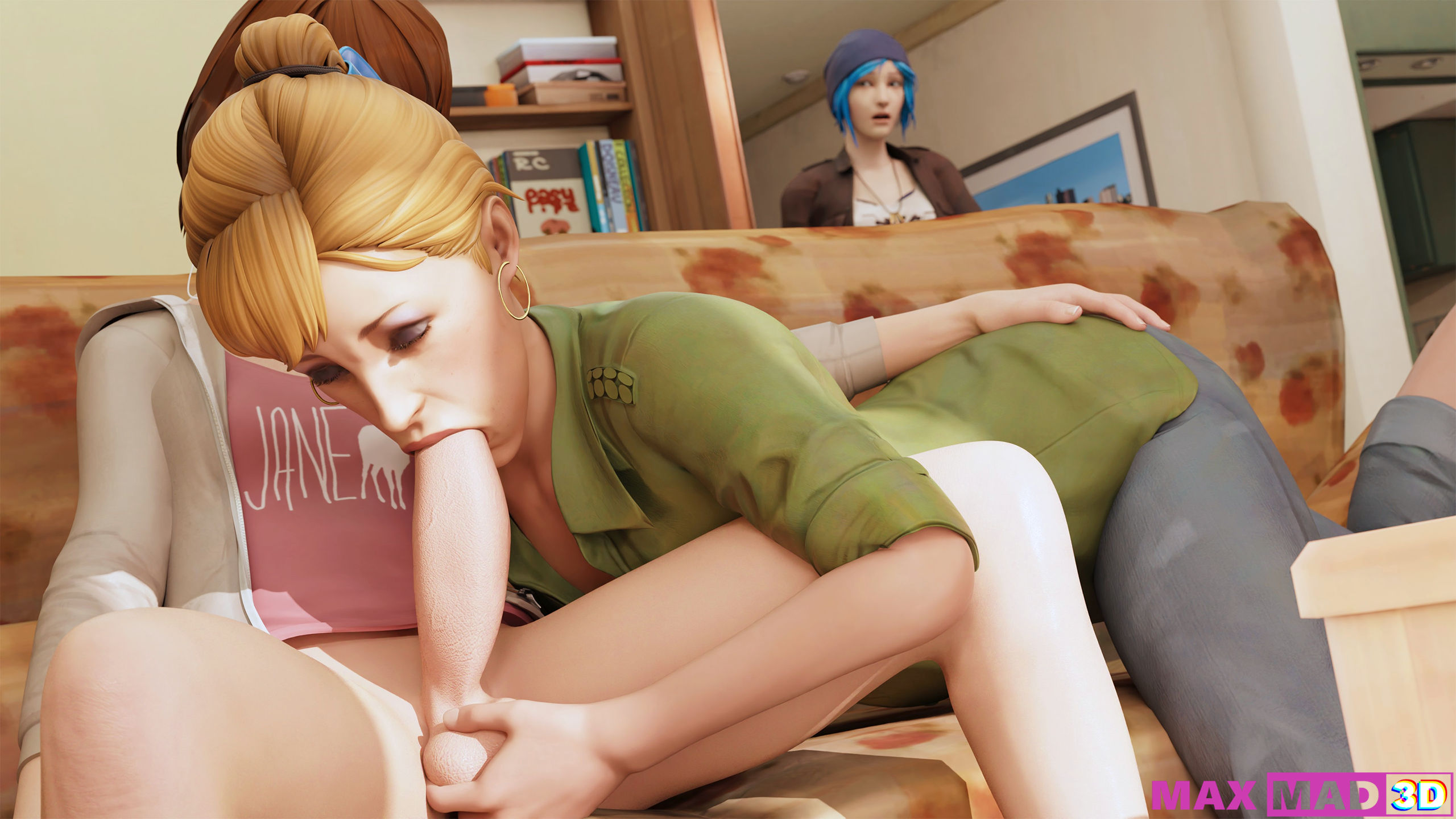1futa, 2girls, 3d, age difference, blonde hair, blowjob, blue hair, bottomless, brown hair, caught, caught in the act, chloe price, closed eyes, clothed, fellatio, female, futa on female, futanari, intersex, joyce price, life is strange, mature, mature female, max caulfield, maxmadsfm, milf, mother and daughter, oral, walked in on