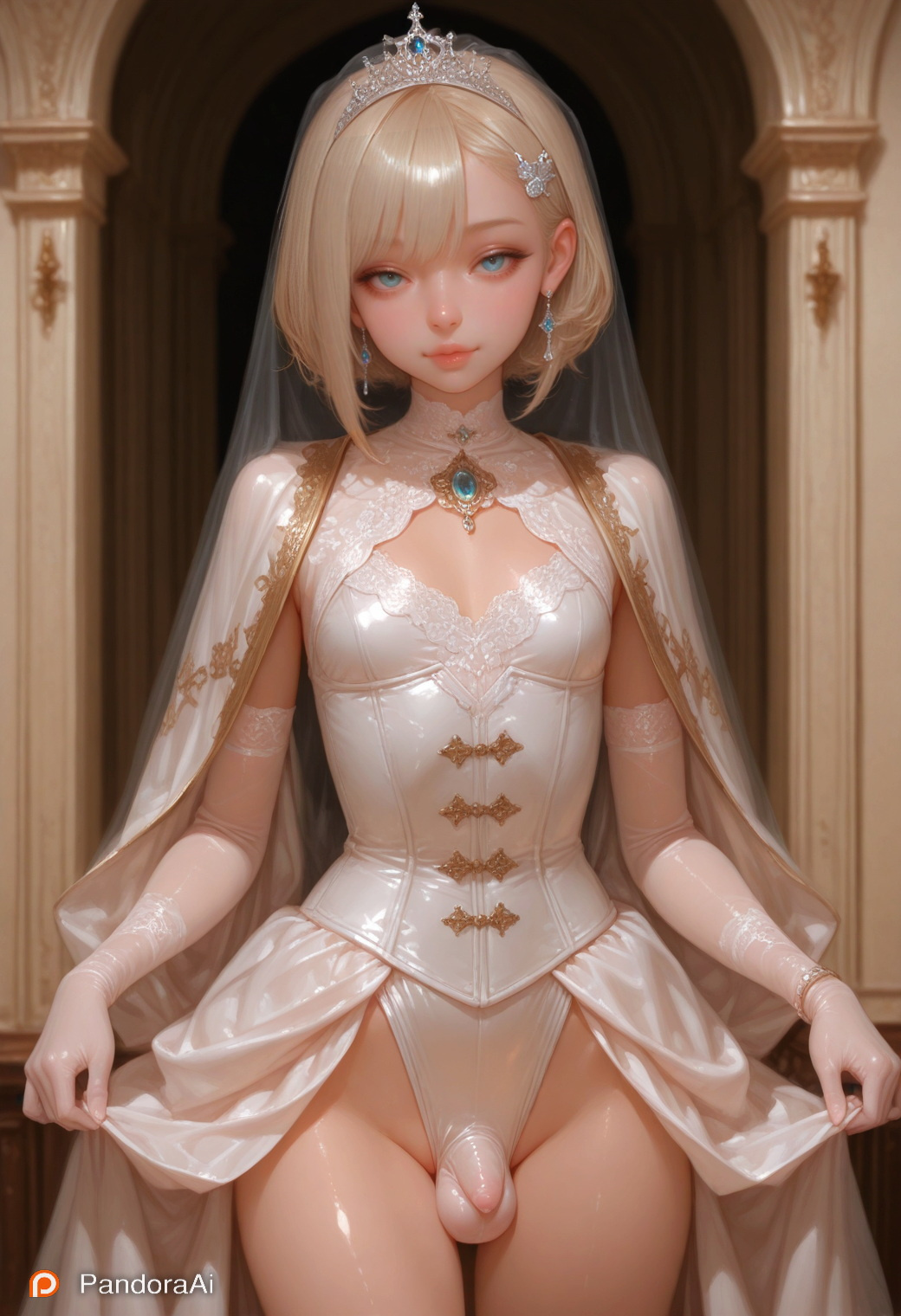 1boy, 1femboy, ai generated, artist name, artist upload, balls, balls bulge, big balls, big hips, big thighs, blonde hair, bodysuit, boy, breasts, brush, cock, corset, crown, curvy, curvy body, curvy figure, curvy hips, curvy thighs, cute, cute expression, cute eyes, cute face, cute male, dress, elegant, eyebrows, eyeshadow, femboy, femboy focus, femboy only, feminine male, flaccid, flaccid penis, flat chest, flat chested, gem, gloves, hair, hair ornament, half naked, half-closed eyes, half-dressed, hi res, hips, huge balls, huge hips, huge thighs, jewelry, lingerie, lips, lipstick, makeup, male, male only, more at source, necklace, pale, pale body, pale skin, pale-skinned femboy, pale-skinned male, pandora, patreon, penis, penis bulge, princess, puffy lips, robe, seductive, seductive eyes, seductive look, seductive pose, sexy, sexy body, sexy clothing, sexy pose, skinny, skinny waist, skirt, skirt lift, skirt up, slim waist, small breasts, smooth balls, smooth skin, soft lighting, standing, tagme, testicles, thick hips, thick thighs, tiara, tiny breasts, tiny penis, tiny waist, trap, white skin