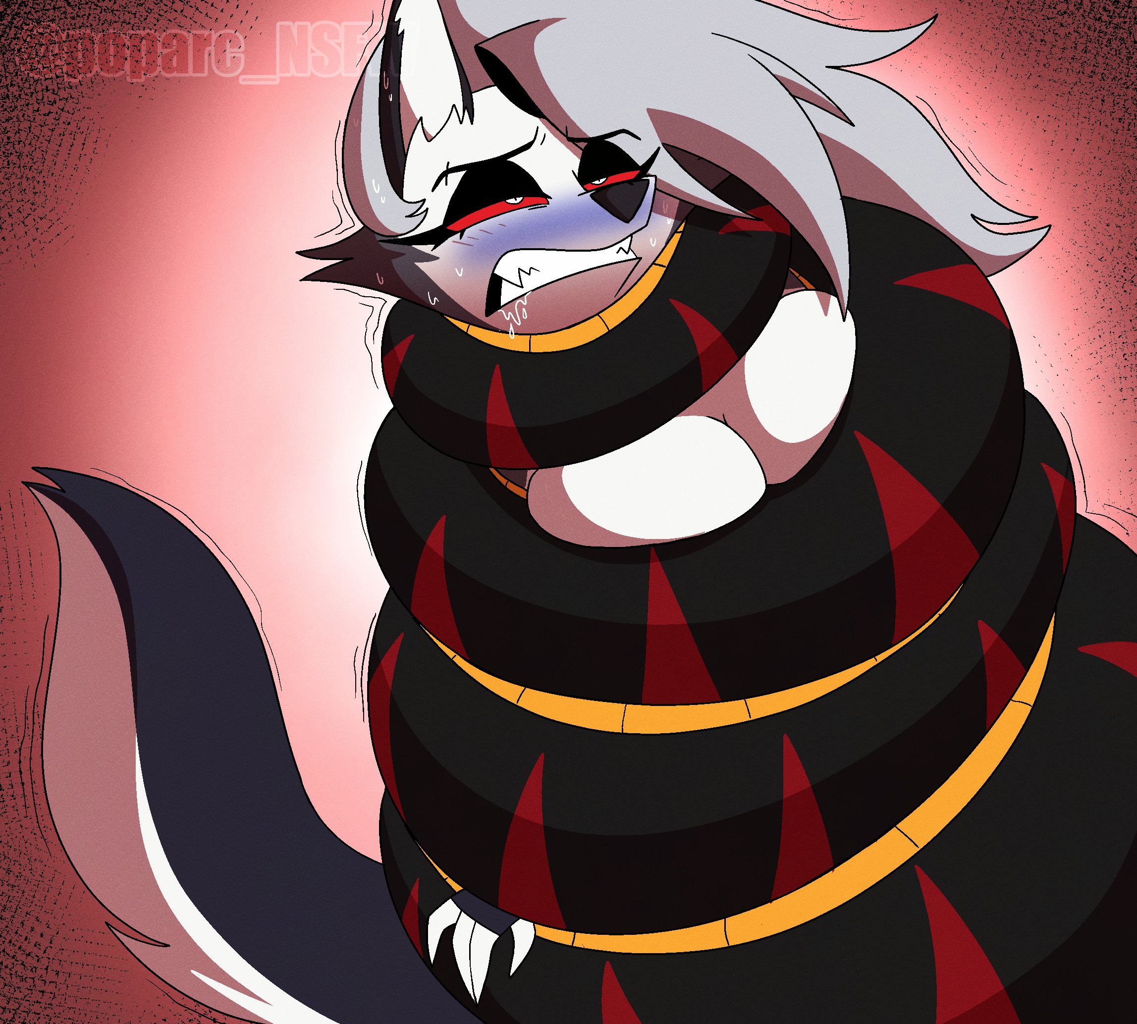 asphyxiation, coiling, drooling, hellhound, helluva boss, kaa and loona, loona (helluva boss), poparc nsfw, snake, vivienne medrano, vivziepop