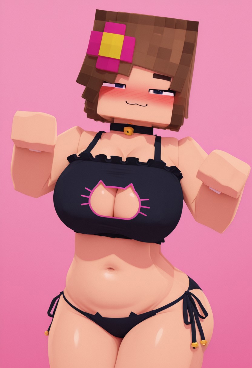 ai generated, ailovehentai, ass, bikini, breasts, jenny belle (slipperyt), jenny mod, looking at viewer, minecraft, smiling at viewer