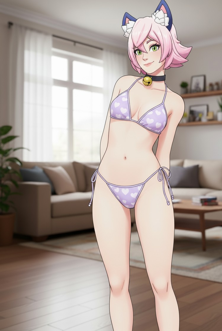 ai generated, bikini, catgirl, catrin glitch (fortnite), cute, female, fortnite