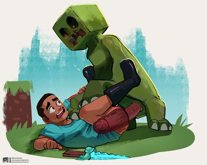 2boys, 2d, big, big penis, black hair, brown eyes, color, colored, creeper, creeper (minecraft), gay, gay domination, gay male, green body, green skin, human penetrated, male, male focus, male only, male/male, minecraft, monster, monster cock, monster on human, monster on male, monster rape, penetration, penis, penis size difference, pleasurepuppynsfw, public, rape, sex, size difference, steve (minecraft), yaoi