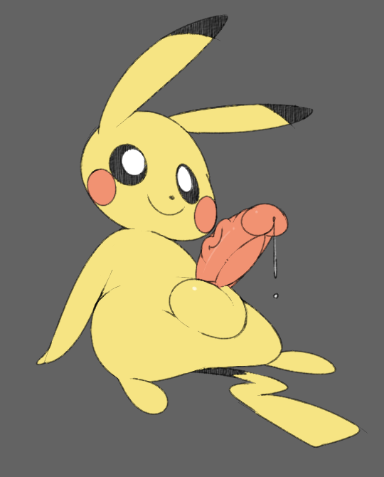 1boy balls erection humanoid_penis male male_only nintendo penis pikachu pokemon precum robbonp simple_background solo video_games