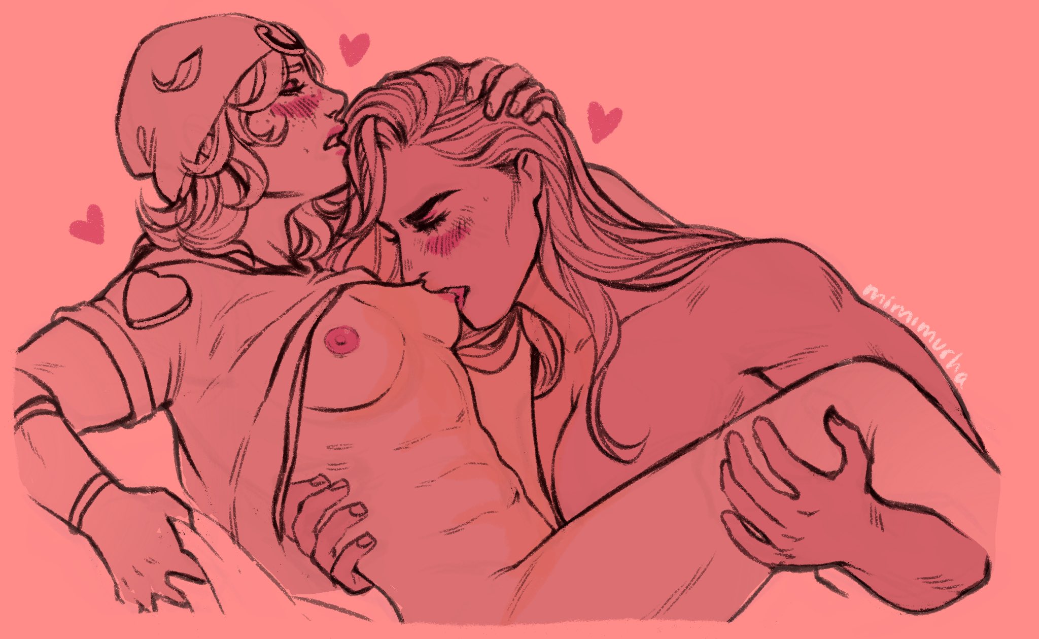 breasts, female, gyro zeppeli, johnny joestar, jojo's bizarre adventure, mimimurha, rule 63, steel ball run, sucking breasts