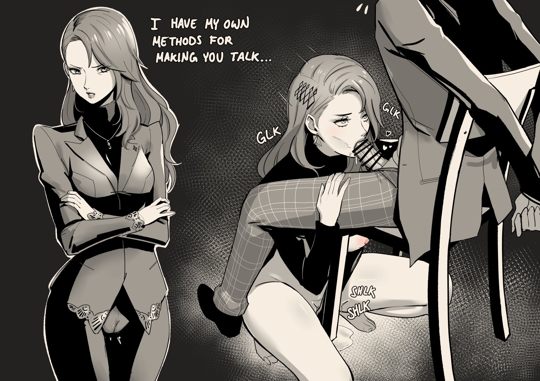 1boy, 1girls, adult and teenager, adult on young, age difference, age gap, atlus, blowjob, blowjob rape, bottomless, bottomless female, breasts, breasts out, crouching, dubious pleasure, eightyfourart, fellatio, female, female rapist, femdom, interrogation, interrogation rape, interrogation room, joker (persona), lawyer, male, male rape victim, male/female, malesub, masturbating during fellatio, masturbation, molestation, molesting, nipples, no consent, noncon, nonconsensual, nonconsenting male, older female, older female and younger male, oral, oral sex, penis, persona, persona 5, persona 5 royal, pussy, rape, rape victim, rapist, rapist and victim, ren amamiya, restrained, reverse forced fellatio, reverse forced oral, reverse rape, sae niijima, sexual assault, sexual torture, shin megami tensei, student, taking advantage, tied hands, tied to chair, younger male