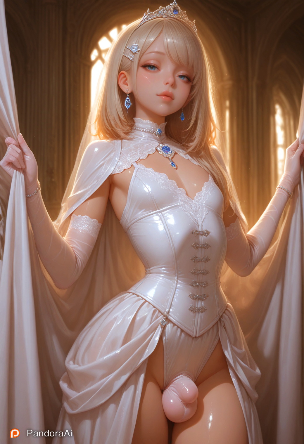 1boy, 1femboy, ai generated, artist name, artist upload, balls, balls bulge, beautiful, big balls, big hips, big thighs, blonde hair, blue eyes, boy, breasts, bride, brush, cock, corset, crown, curvy, curvy body, curvy figure, curvy hips, curvy thighs, cute, cute expression, cute eyes, cute face, cute femboy, cute male, dress, elegant, erotic, eye contact, eyebrows, eyes, eyeshadow, femboy, femboy focus, femboy only, feminine male, flaccid, flaccid penis, flat chest, flat chested, gem, gloves, gold jewelry, hair, hair ornament, hair ribbon, half naked, half-closed eyes, half-dressed, hi res, hips, huge balls, huge hips, huge thighs, jewelry, lingerie, lips, lipstick, long dress, long hair, long skirt, looking at viewer, magic, makeup, male, male with breasts, more at source, necklace, pale, pale body, pale skin, pale-skinned femboy, pale-skinned male, pandora, patreon, penis, penis bulge, perfect body, pose, posing, posing for picture, posing for the viewer, pretty, pretty boy, pretty face, princess, puffy lips, robe, seductive, seductive eyes, seductive look, seductive pose, sexy, sexy body, sexy clothing, sexy pose, skinny, skinny waist, skirt, slim waist, small breasts, smooth balls, smooth skin, soft lighting, standing, tagme, testicles, thick hips, thick thighs, tiara, tiny breasts, tiny waist, trap