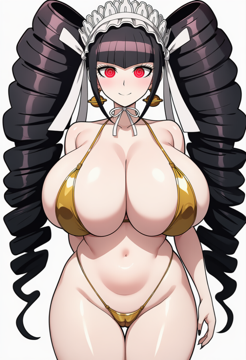 @ @, 1girls, ai generated, ai slop, bangs, black hair, breasts, celestia ludenberg, cleavage, danganronpa, danganronpa: trigger happy havoc, earrings, female, female only, gold bikini, hair ornament, huge breasts, hypnosis, midriff, mind control, navel, novelai, pale skin, smile, solo, spiral eyes, twintails