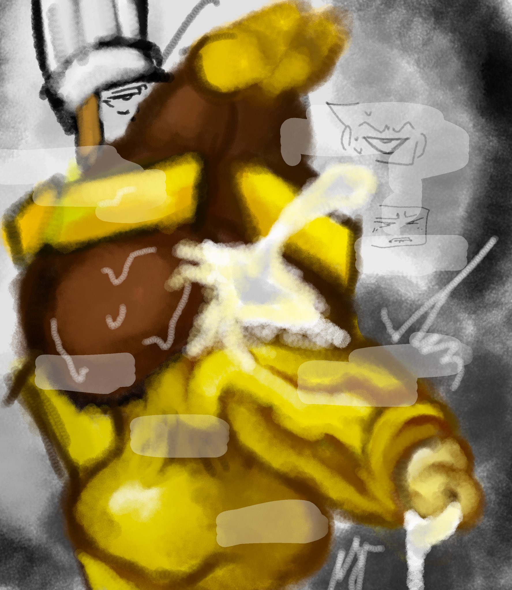 1girl1futa, 2girl, 2girls, after sex, alternate version at source, alternate version available, big ass, big breasts, big cock, blocky anatomy, blocky body, breasts, brown body, brown skin, chef hat, cookieware (die of death), cum, cum in ass, cum in pussy, cum inside, dark skin, dark-skinned female, die of death (roblox), excessive cum, fat ass, female, female focus, full nelson, futa on female, futanari, giant cock, harken (die of death), high heels, huge cock, intersex, naked female, naked footwear, narrowed eyes, oven, oven head, penis, pussy, roblox, roblox game, robot, robot girl, simple background, thick thighs, toque, toque blanche, uufnjini, yellow body, yellow heels, yellow high heels