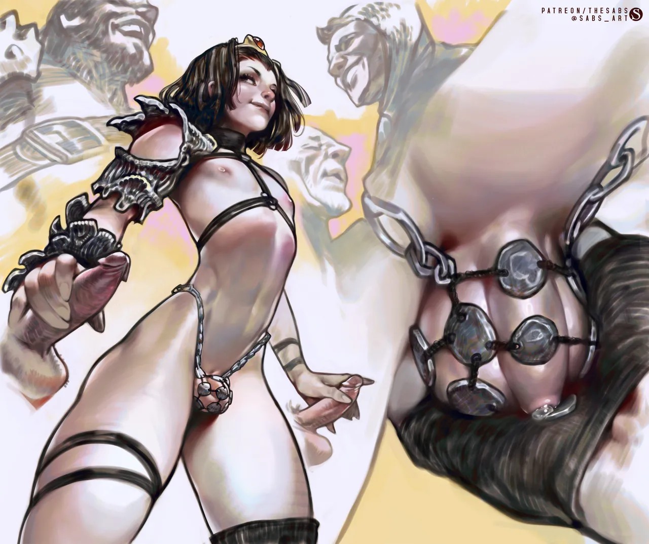 armor, armored femboy, cum, dark hair, double handjob, femboy, gay, gay male, muscular femboy, nipples, sabudenego, yaoi