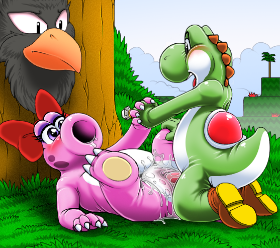 1boy 1girls avian birdo blush clitoris female kitsune_youkai kneeling lying male mario_(series) mask_gate missionary_position nintendo on_back outdoors penetration penis pussy pussy_juice saliva sex straight super_mario_bros. super_mario_bros._2 vaginal_penetration video_games yoshi