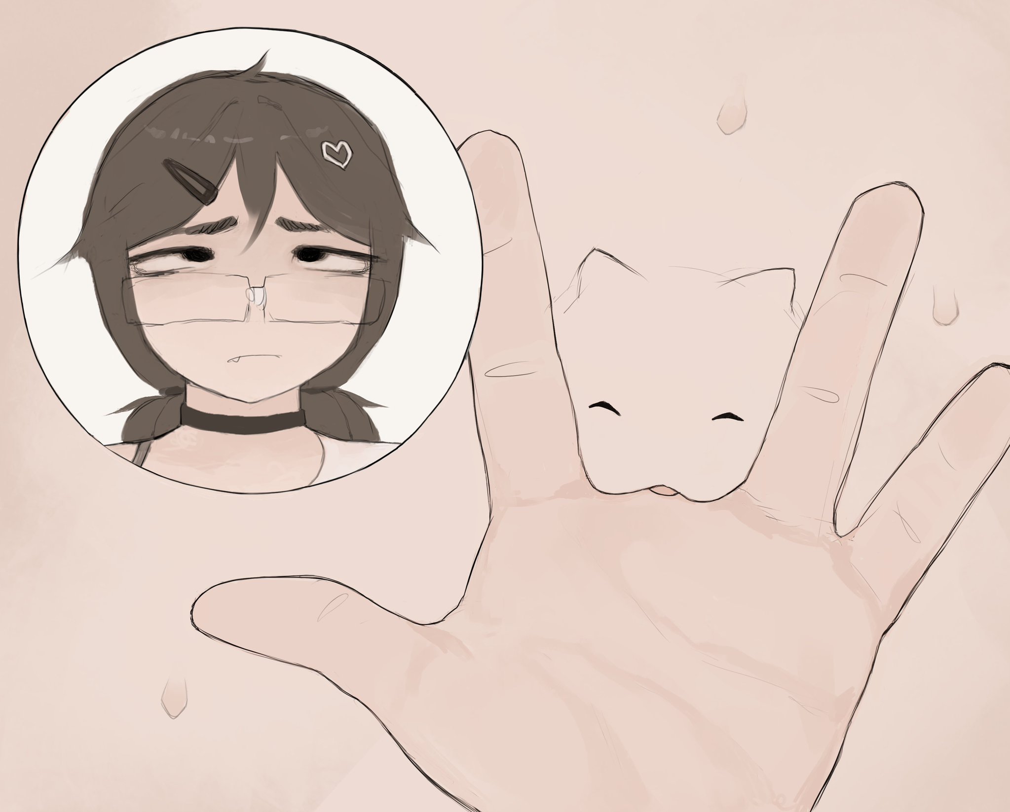 1 finger fingering, 1girls, 2d, artist request, cat bite (meme), cat drawn on pussy, close-up, do you want to pet my cat (meme), face close-up, female, fingering, glasses, hi res, human, human female, light skin, light-skinned female, original, original character, picture in picture, pussy, pussy close-up, pussy focus, tagme, vagina