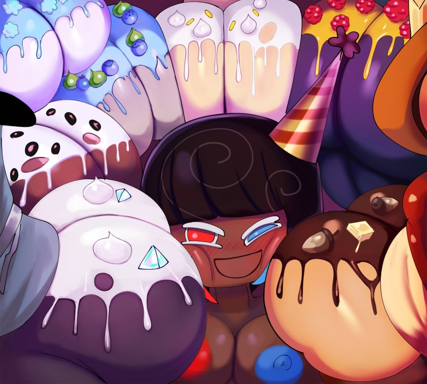 ass, ass focus, birthday, black raisin cookie, cake, caked up, capsaicin cookie, cookie run, cookie run kingdom, elder faerie cookie, female, femboy, huge ass, khadhunter7, kneeling, kouign-amann cookie, male, male/female, massive ass, massive butt, milkyway cookie, original character, pancake cookie, prune juice cookie, surrounded, surrounded by ass, thick ass, thick thighs