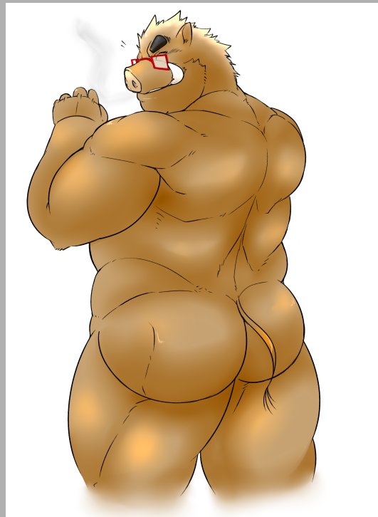 1boy anthro ass big_butt boar exe_exem looking_at_viewer male male_only mammal mooning muscular nude porcine rear_view simple_background solo white_background