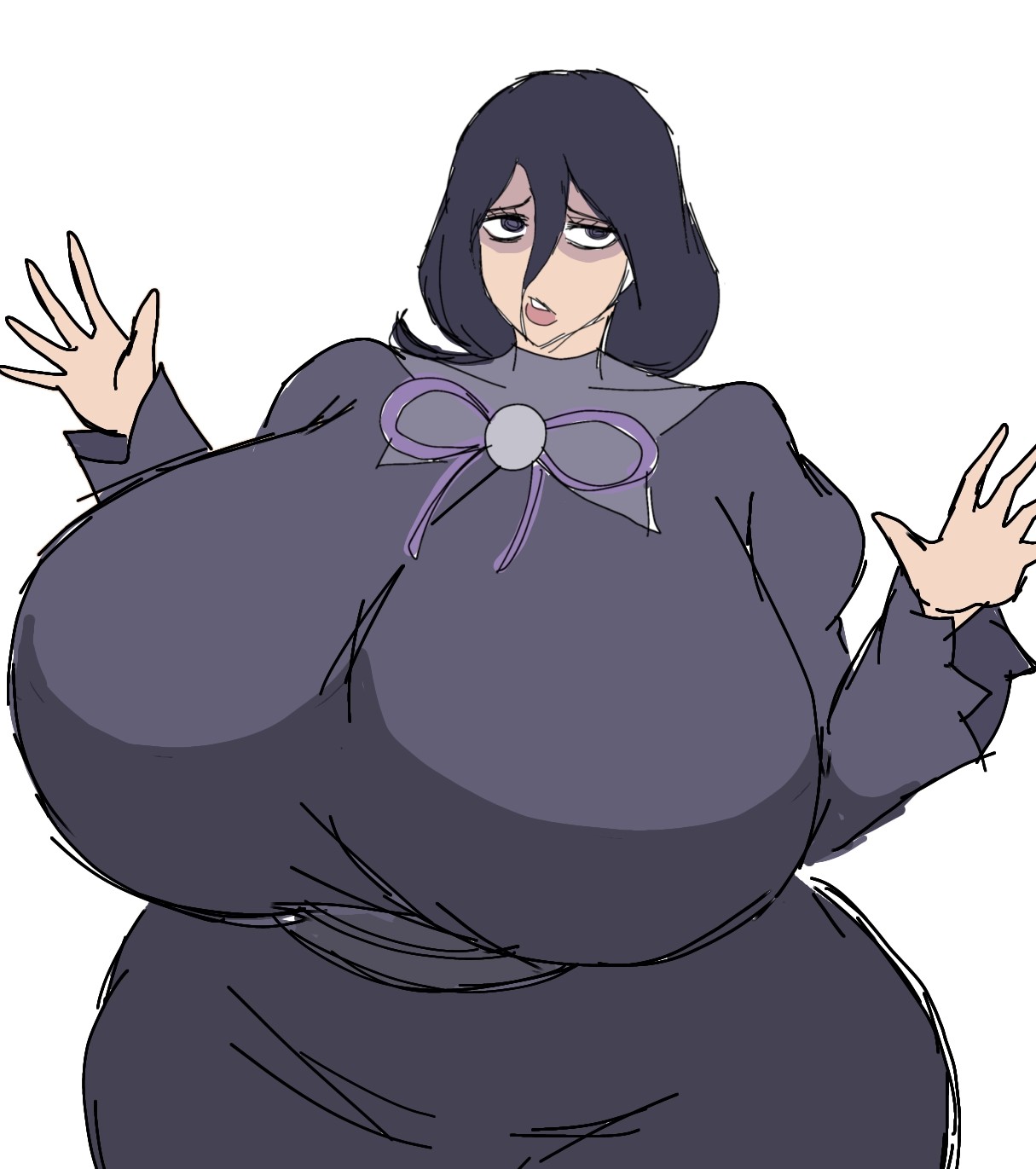 1girls, alternate breast size, big breasts, breasts, breasts bigger than head, breasts bigger than torso, clothed, clothing, dress, female, female only, game freak, hex maniac, hex maniac (pokemon legends: z-a), huge breasts, momiji (artist), nintendo, pokemon, pokemon legends: z-a, solo, solo female, tagme, twitter link, white background, wide hips