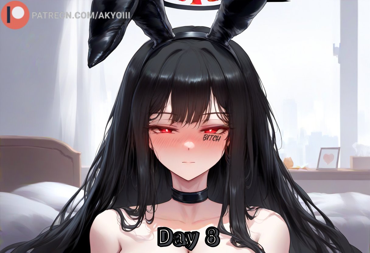 1girls ai_generated akyoi animal_ears bedroom black_hair blue_archive blush bunny_hears female halo light-skinned_female light_skin long_hair looking_at_viewer pantyhose patreon red_eyes rio_(blue_archive) solo solo_female very_long_hair