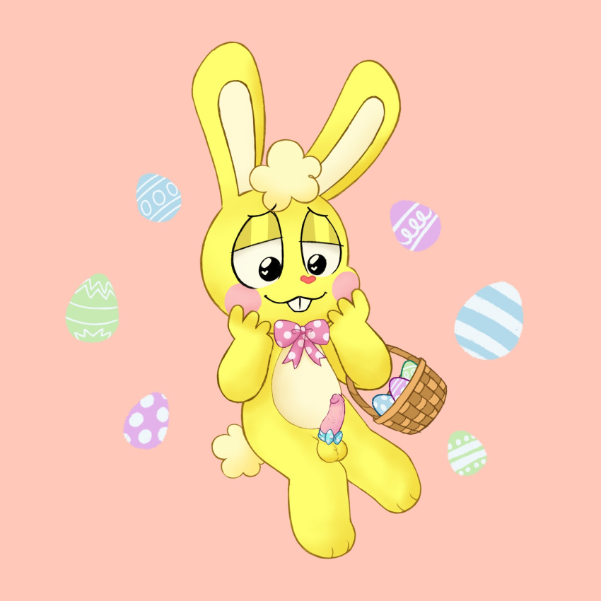 1:1 1boy anthro anthro_only balls ballsack basket bow bow_on_penis bowtie buckteeth bunny bunny_ears bunny_tail color colored cuddles_(htf) cute digital_drawing_(artwork) digital_media_(artwork) easter easter_egg egg_basket eyes_half_open femboy furry furry_balls furry_male furry_only half-closed_eyes happy_tree_friends lagomorph leaking leaking_penis leaking_precum leporid looking_at_penis looking_down male male_only mondo_media penis penis_out pink_penis rabbit rabbit_ears rabbit_tail simple_background smile smiling solo solo_male testicles vein veins veiny_penis yellow_fur