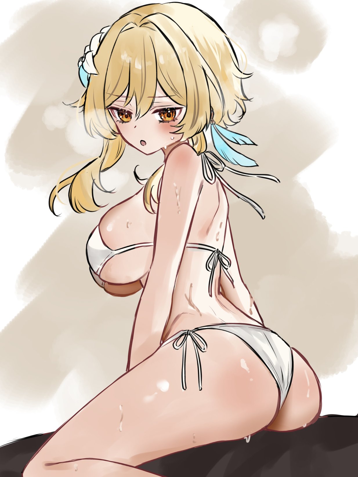 1girls 2024 2d 2d_(artwork) alternate_breast_size alternate_costume big_breasts bikini bikini_bottom bikini_top blonde_hair blush female female_focus female_only flowers flowers_in_hair genshin_impact high_resolution highres ikurumidwd light-skinned_female light_skin looking_at_viewer lumine_(genshin_impact) short_hair simple_background slim_girl solo solo_female solo_focus swimsuit two_piece_swimsuit white_bikini white_bikini_only white_bikini_top white_flowers white_swimsuit yellow_eyes young younger_female