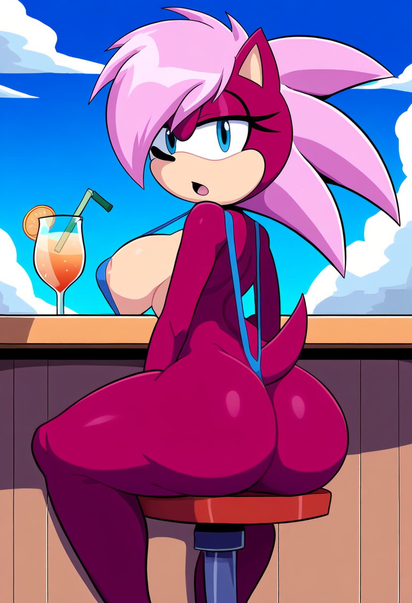 anthro ass booty breasts breasts hips magenta_fur mobian_(species) pink_hair seductive_look sonia_the_hedgehog sonic_(series) sonic_underground waist