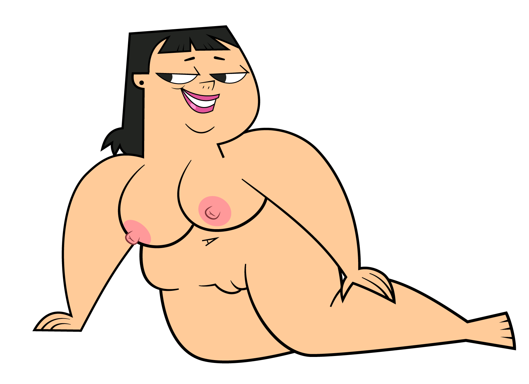 2d black_hair breasts bryant-tdfan cartoon_network chubby chubby_female female female_focus female_only fireplace nude nude_female nudity pinup pinup_pose pussy sadie_(tdi) tagme teletoon total_drama_island