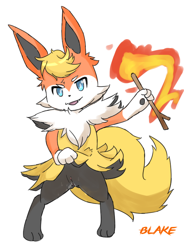 anthro blaketheflareon blaketheflareon_(character) blue_eyes braixen canine eeveelution female fire flareon fox fur furry hybrid looking_at_viewer mammal nintendo pokémon_(species) pokemon pokemon_(species) pussy rule_63 semi-anthro video_games