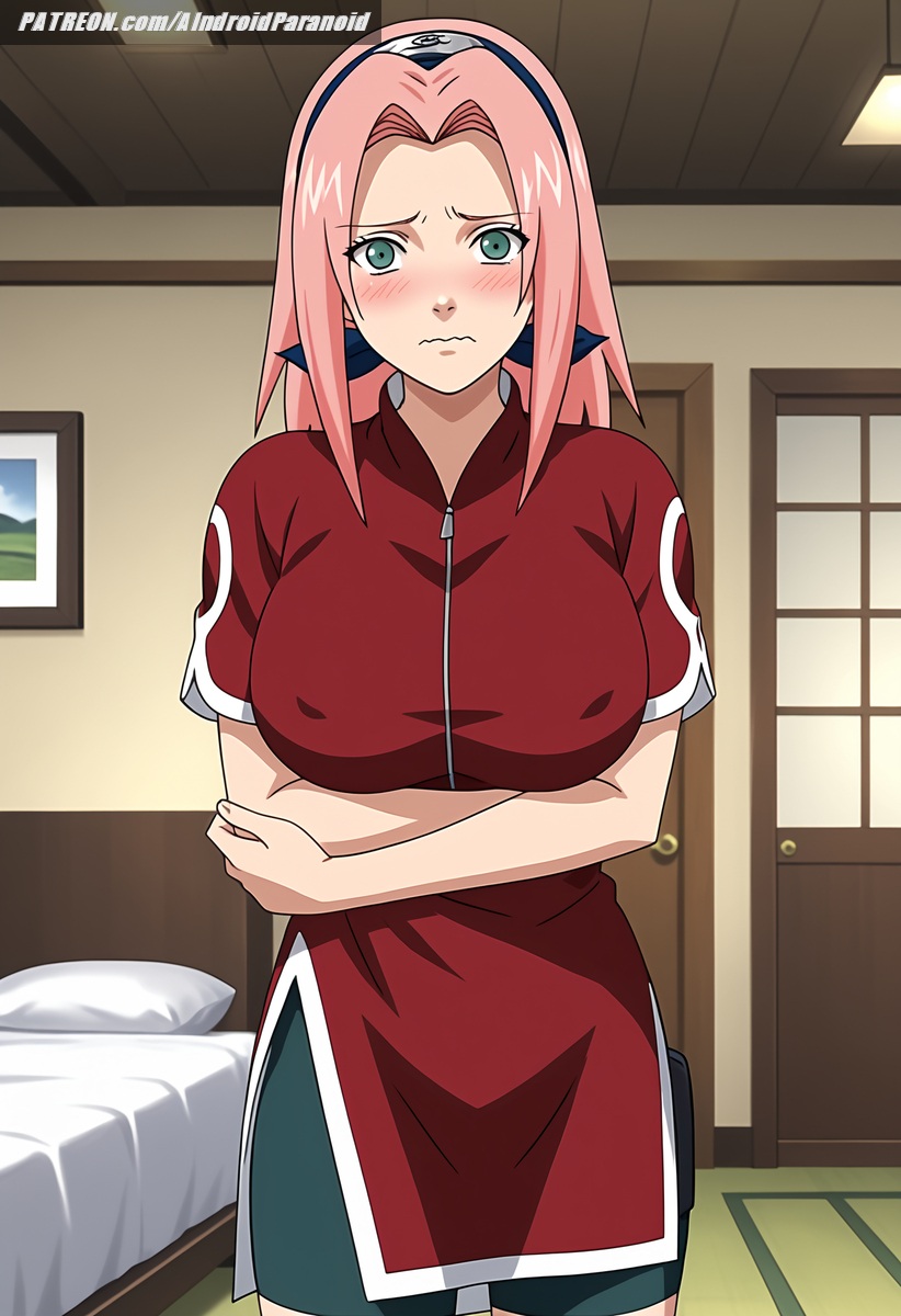 ai_generated aindroidparanoid ass bed bedroom big_ass big_breasts bra breasts breasts_out busty cameltoe curvy fat_ass female female_only flirting green_eyes hips huge_ass huge_breasts indoors large_ass large_breasts naruto naruto_(classic) naruto_(series) naruto_shippuden ninja nipples pink_hair pussy sakura_haruno sakura_haruno(genin) seductive sensual short_hair spiky_hair stable_diffusion voluptuous wide_hips