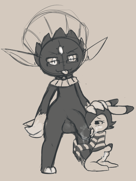 1boy aintsmart doodle dumbun fellatio male_pokemon monochrome nintendo oral oral_sex original original_character pokémon_(species) pokemon sketch standing weavile