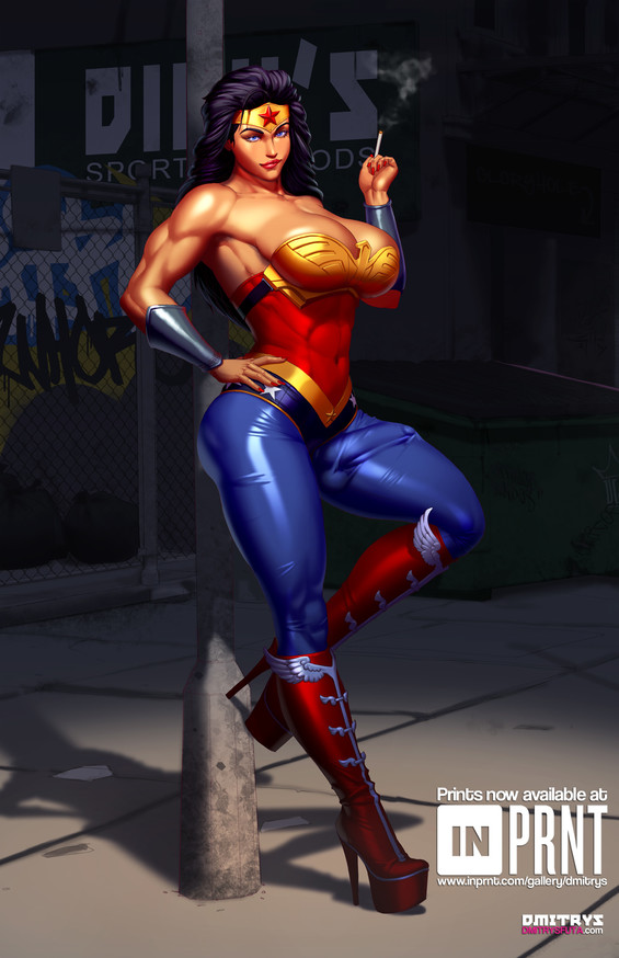 1futa balls big_breasts big_penis black_hair breasts bulge clothed clothing dc dc_comics detailed_background diana_prince dmitrys erection full_body fully_clothed futa_only futanari human intersex large_breasts light-skinned_futanari light_skin long_hair muscles muscular muscular_futanari penis prostitute prostitute_futanari smoking solo spandex standing toned wonder_woman wonder_woman_(series)