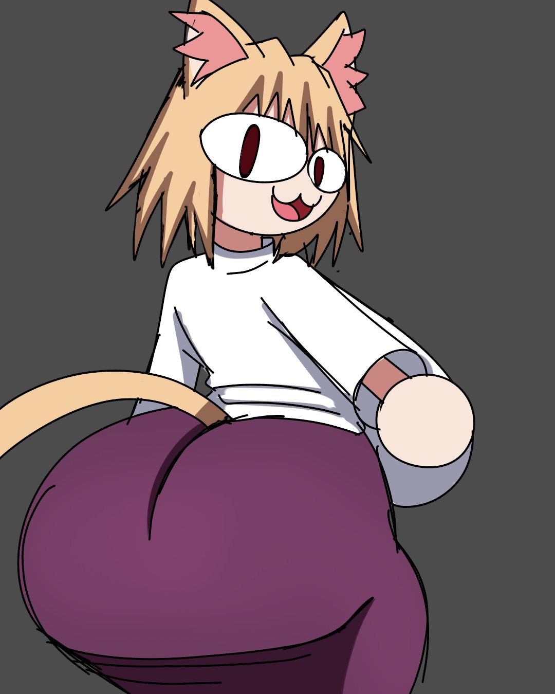 :3, 1girls, ass, ass focus, ass up, ass visible through clothes, big ass, big breasts, big butt, butt, butt focus, cat ears, cat girl, cat tail, catgirl, clothed, clothed female, clothing, dumptruck ass, dumptruck butt, fat ass, fat butt, female, looking at viewer, looking back at viewer, neco-arc, open smile, ribznsfw, smile, smiling, tongue, tsukihime, type-moon