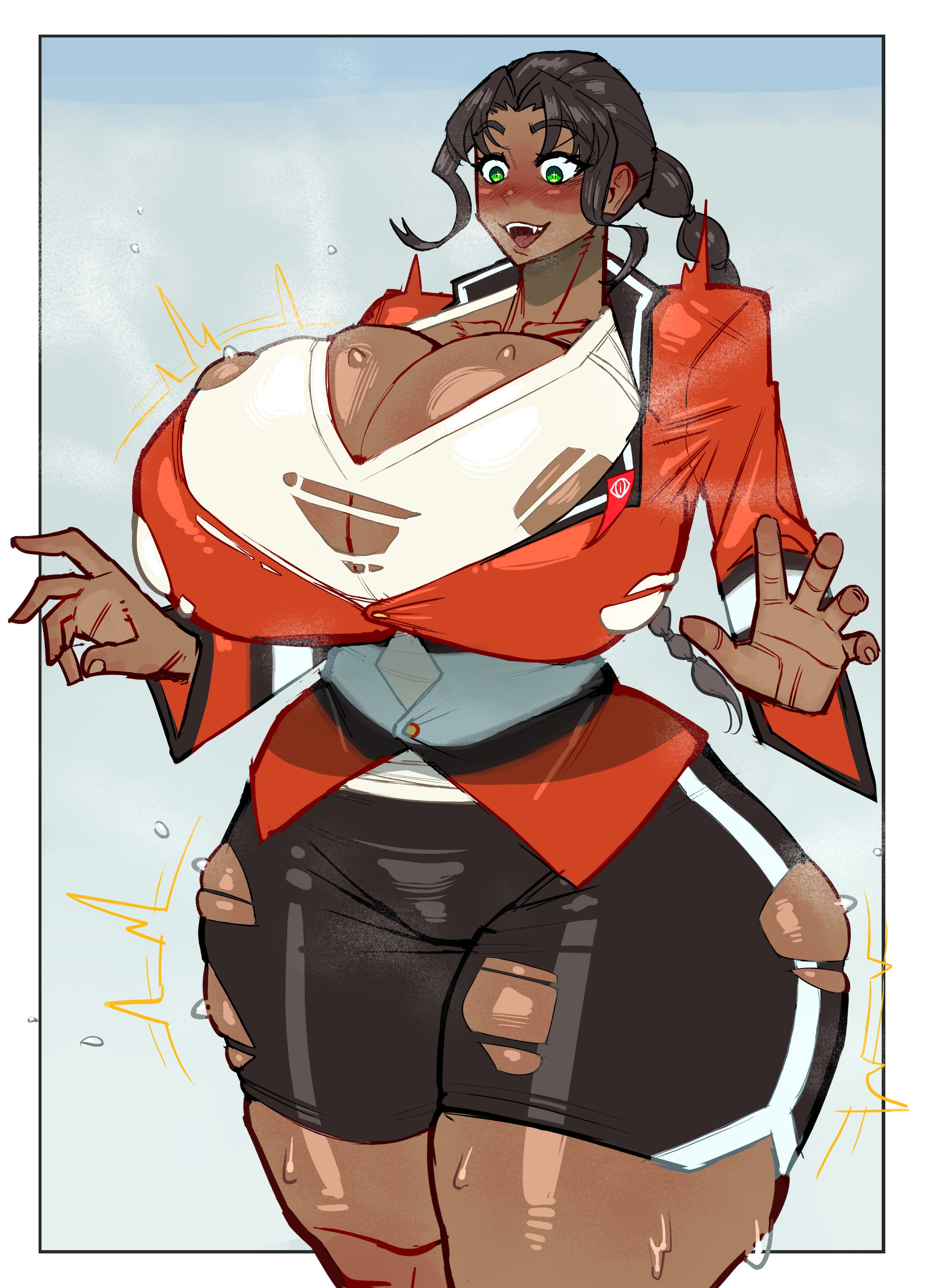 ass expansion, big ass, big breasts, breast expansion, dark-skinned female, expansion, fakkufakkufakku, growth, growth sequence, larger female, thigh expansion, voluptuous female