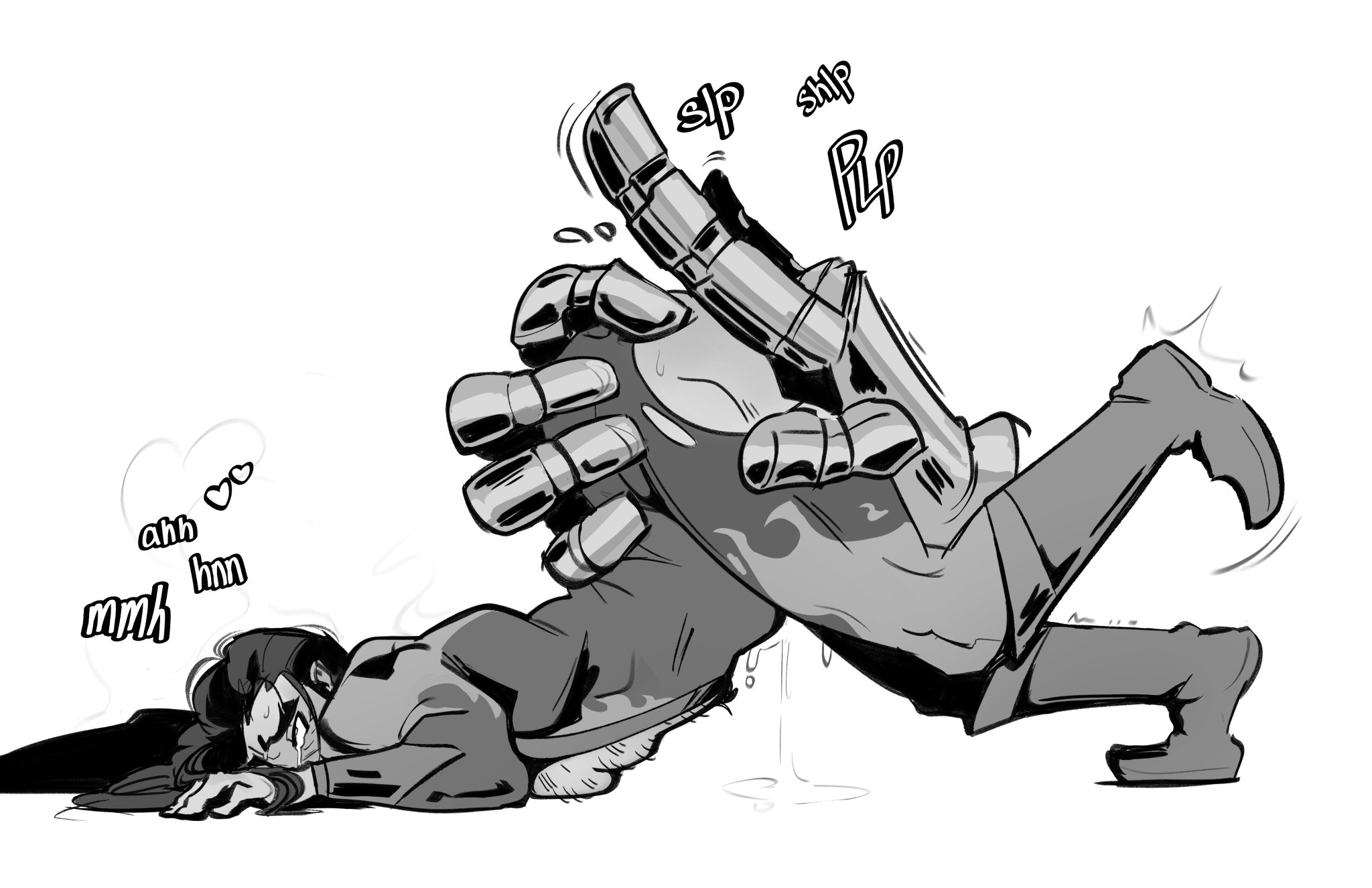 dispatch (game), fingering, fingering ass, flambae, gay, grabbing ass, male, male only, mech, mecha, mechanical, mechanical hands, ripped clothing, robert robertson, robotic arm, tagme