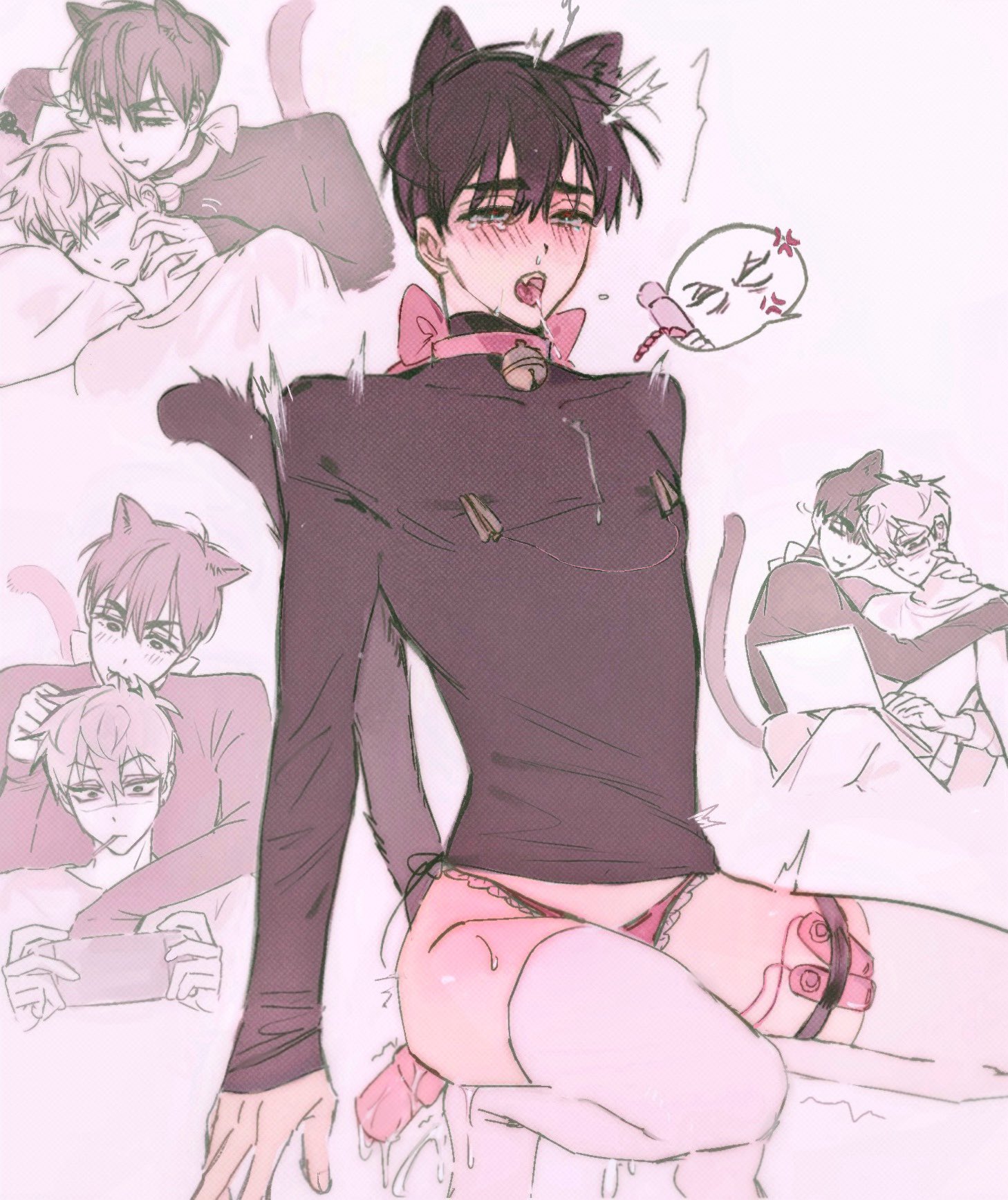 alien stage, annoyed, cat ears, cat tail, catboy, cuntboy, ivan (alien stage), male/male, nipple clamps, panties, punishment, till (alien stage), vibrator under panties, yaoi