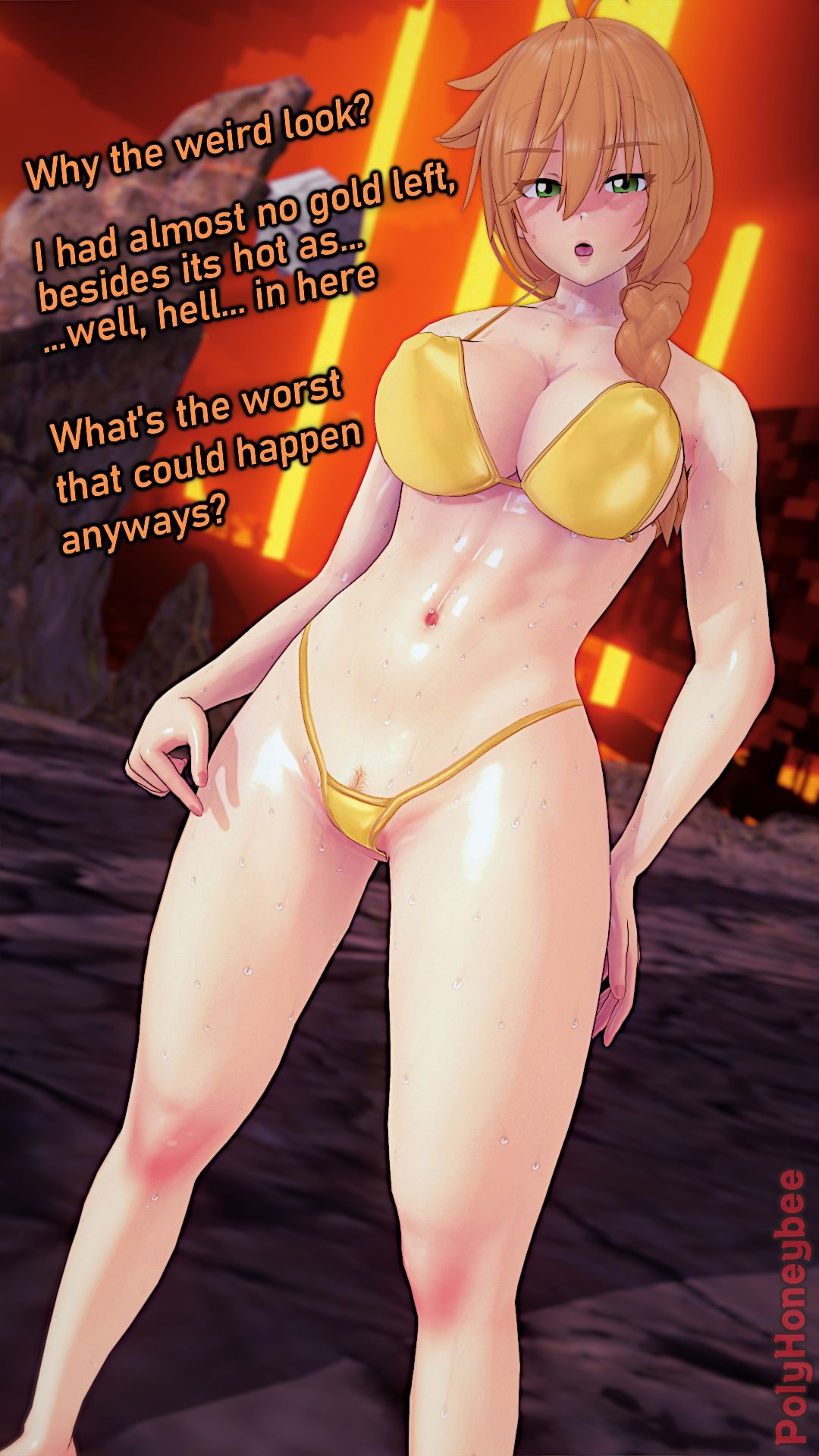 1girls, 3d, abs, alex (minecraft), breasts, female, golden bikini, koikatsu, minecraft, poly (artist), pubic hair, tagme