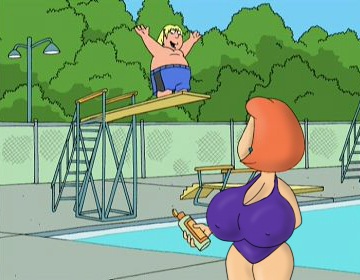 1girls alternate_breast_size big_ass big_breasts breasts chris_griffin family_guy fatandboobies female hair hourglass_figure huge_ass huge_breasts hyper_ass hyper_breasts lois_griffin lowres milf pool red_hair screencap screenshot screenshot_edit swimsuit tagme