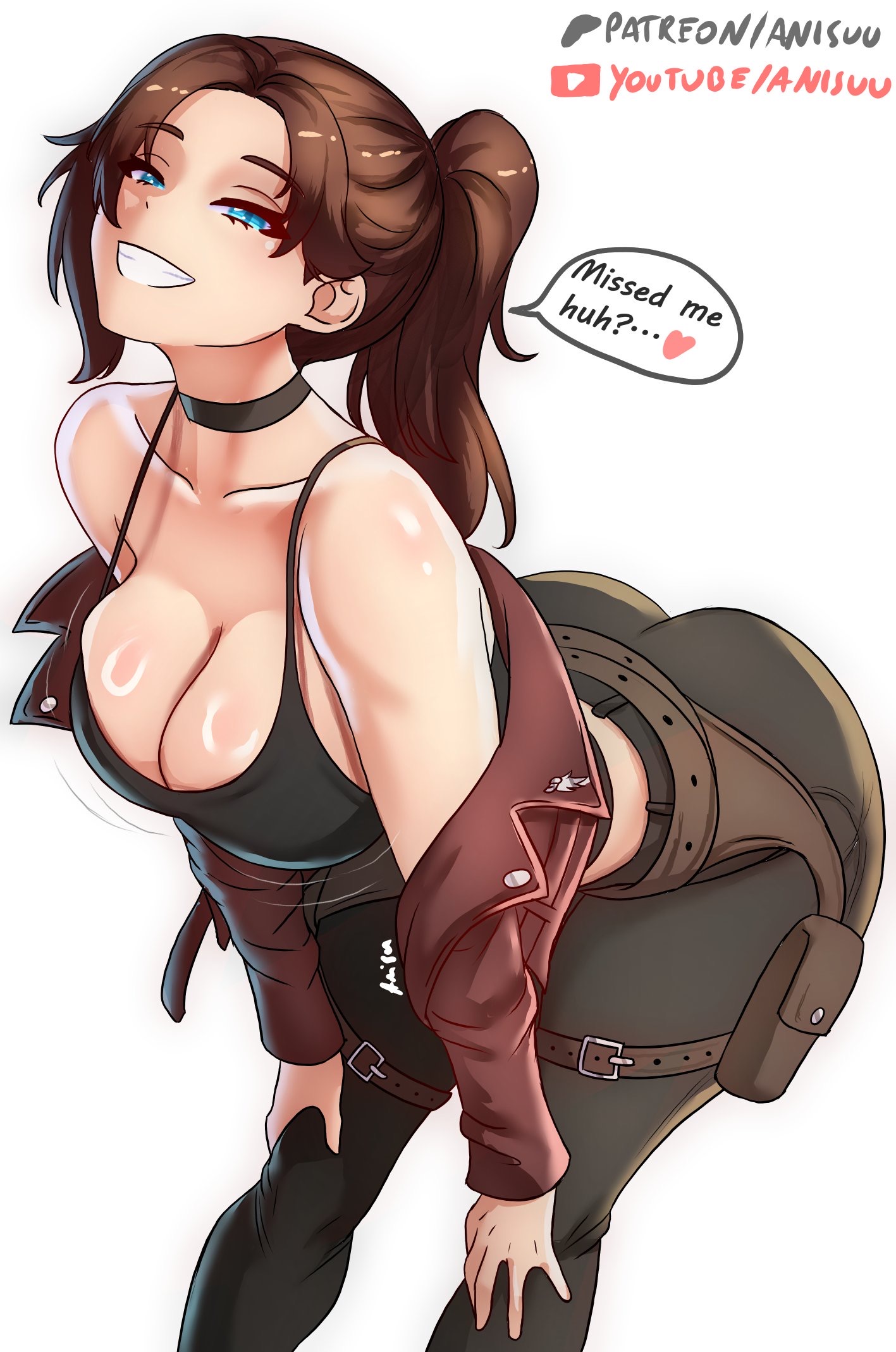 1girls, anisdrawn, breasts, claire redfield, cute, female, female focus, female only, large breasts, light skin, light-skinned female, resident evil, solo, thick thighs, thighs, white background, wide hips