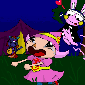 1boy 2girls animal_crossing animal_crossing_girl female imminent_rape katrina_(animal_crossing) male nintendo penis pink_fur pink_hair purple_fur rabbit running snake_(animal_crossing) straight_hair tears villager_(animal_crossing)