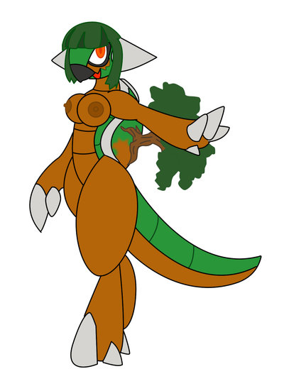 anthro breasts brown_skin color female female_only gb_of_bs generation_4_pokemon green_hair nintendo nipples pokemon pokemon_(species) pokemon_dppt shell solo standing tagme torterra