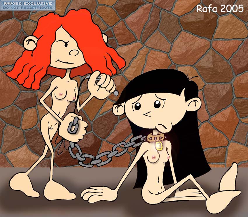 2005 black_hair bottomless chain codename:_kids_next_door collar color fanny_fullbright female female_only frown hair human kuki_sanban light_skin long_hair multiple_females multiple_girls nipple nude numbuh_3 numbuh_86 open_eyes pink_nipples pussy rafa red_hair round_ears sitting standing straight_hair topless whip