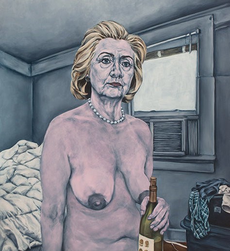 alcohol blonde_hair blue_eyes bottle breasts female hillary_clinton nipples nude sagging_breasts solo what