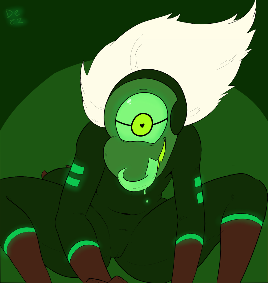 alien cartoon_network centipeetle dezz drooling female gem_(species) heart humanoid nephrite_(steven_universe) one-eyed pussy saliva solo steven_universe tongue tongue_out white_hair