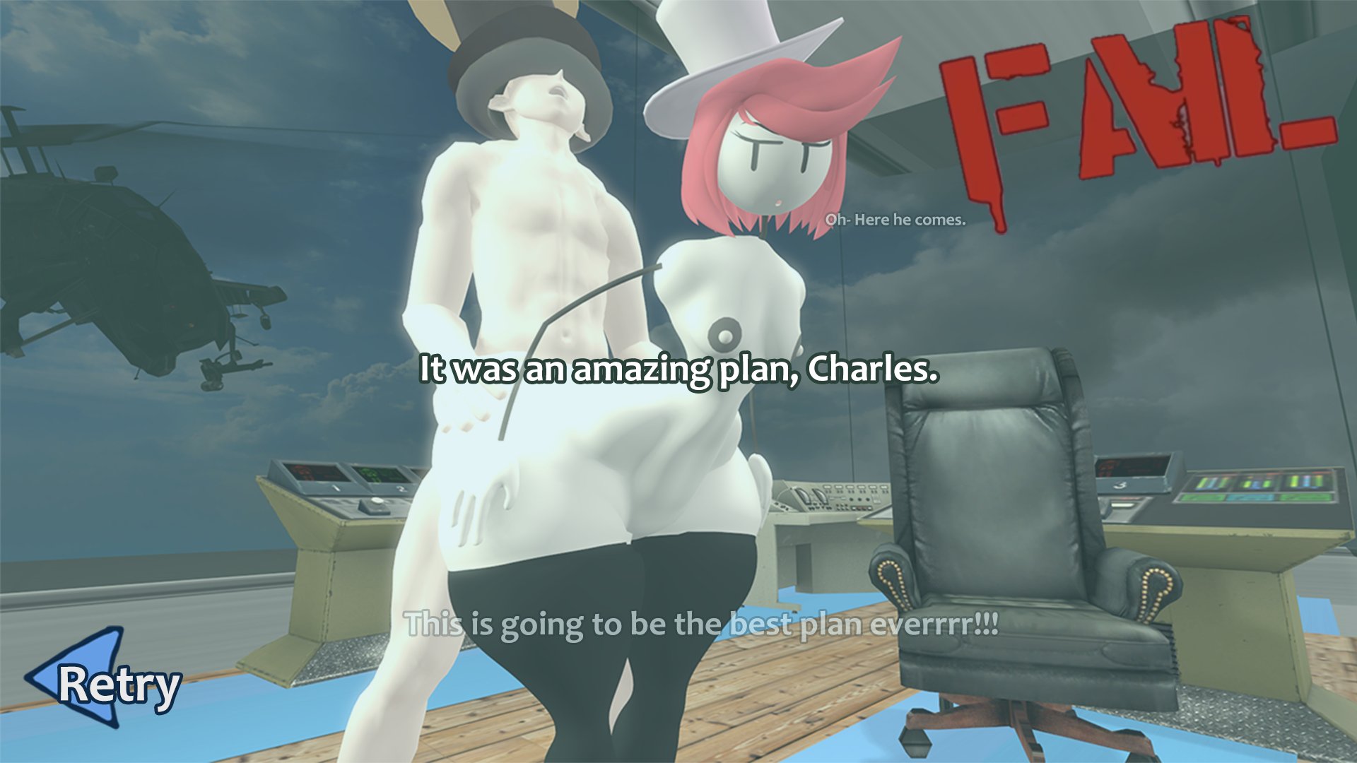 ass, big ass, breasts, ellie rose, ellie rose (cyanu), female, flat chest, helicopter, henry stickmin (game), hyper, hyper ass, large ass, male/female, small breasts, tophat