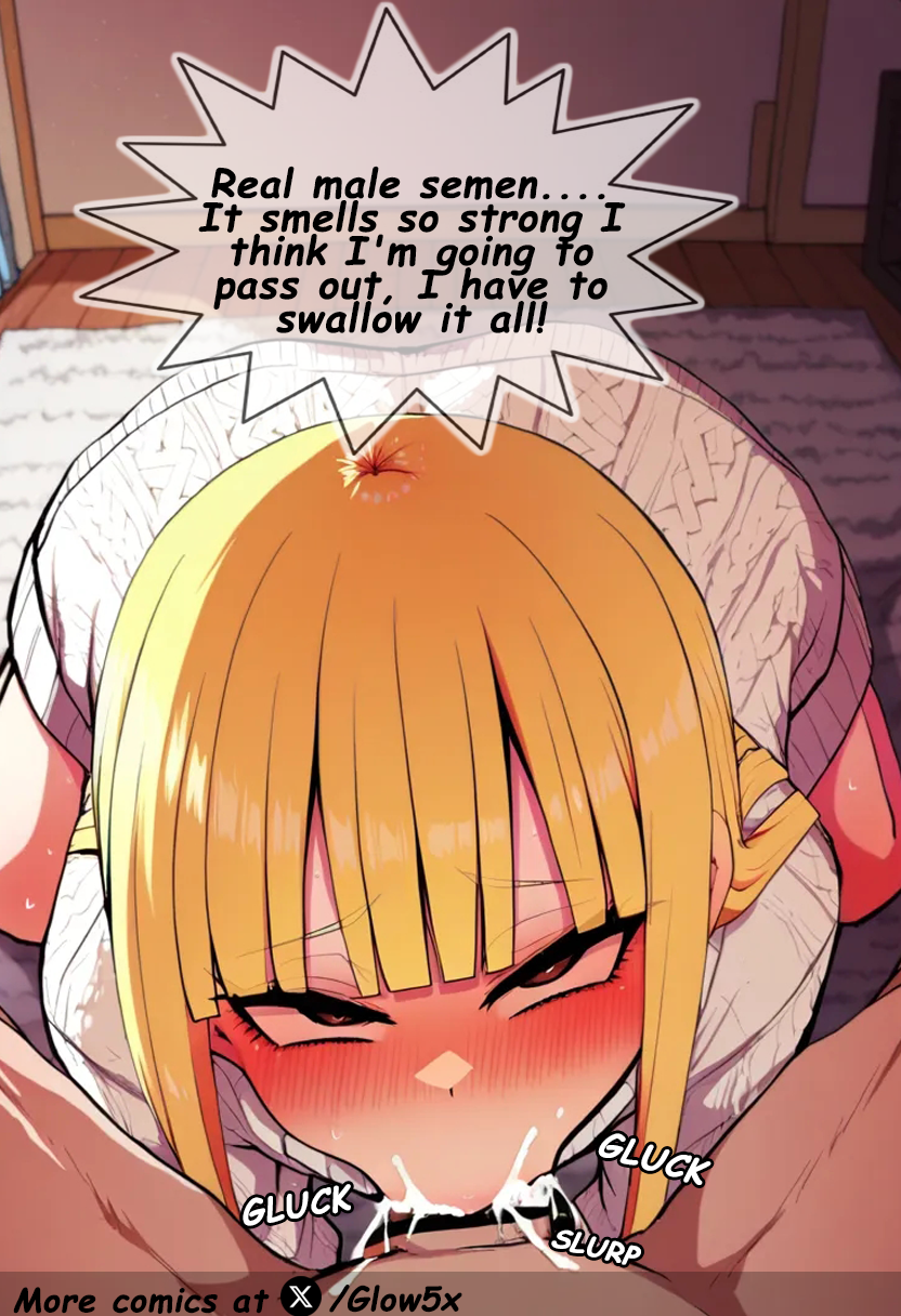 :>=, 2boys, absurd res, absurdres, ai assisted, ai generated, all the way to the base, ass, balls, balls deep, balls deep fellatio, big ass, blowjob, bright colors, bulge, crossdressing, cum in mouth, cum in throat, deepthroat, drooling, english text, fellatio, female, femboy, feminine body, feminine boy, feminine male, feminization, flat chest, full body, full length, glow, glow5x, gokkun, high resolution, highres, hime cut, lip expansion, looking at viewer, male, naughty face, oral, oral sex, original, original artwork, original character, otoko no ko, red eyes, self upload, shiny skin, sissy, swallowing, swallowing cum, text, text bubble, tomgirl, trap, watermark, white sweater, wide hips, yellow hair