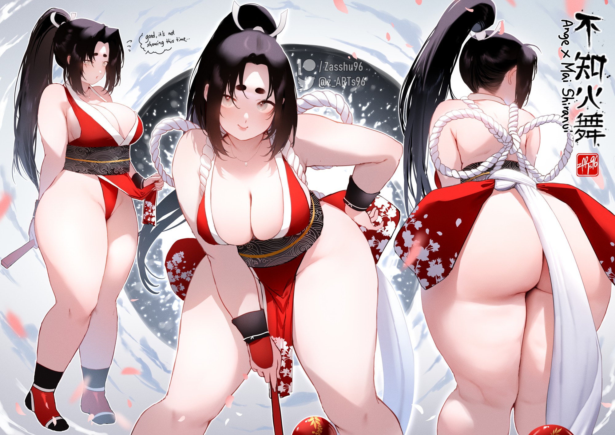 1girls, ange (zasshu96), ass, big ass, breasts, cleavage, fatal fury, female, female only, hi res, large ass, mai shiranui (cosplay), solo, solo female, thick thighs, wide hips, zasshu96