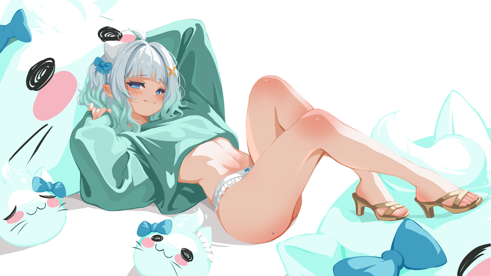 bottomless, densetsu.exe, female, female only, indie virtual youtuber, legs, maid mint, mint fantome, panties, tagme, virtual youtuber, vtuber, white background, white hair