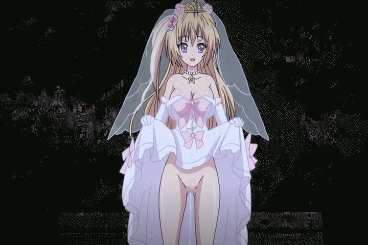 animated, baka na imouto o rikou ni suru no wa ore no xx dake na ken ni tsuite, bare shoulders, blonde hair, breasts, censored, female, long hair, mitsui hana, purple eyes, pussy, pussy juice, straight, vaginal penetration, wedding dress