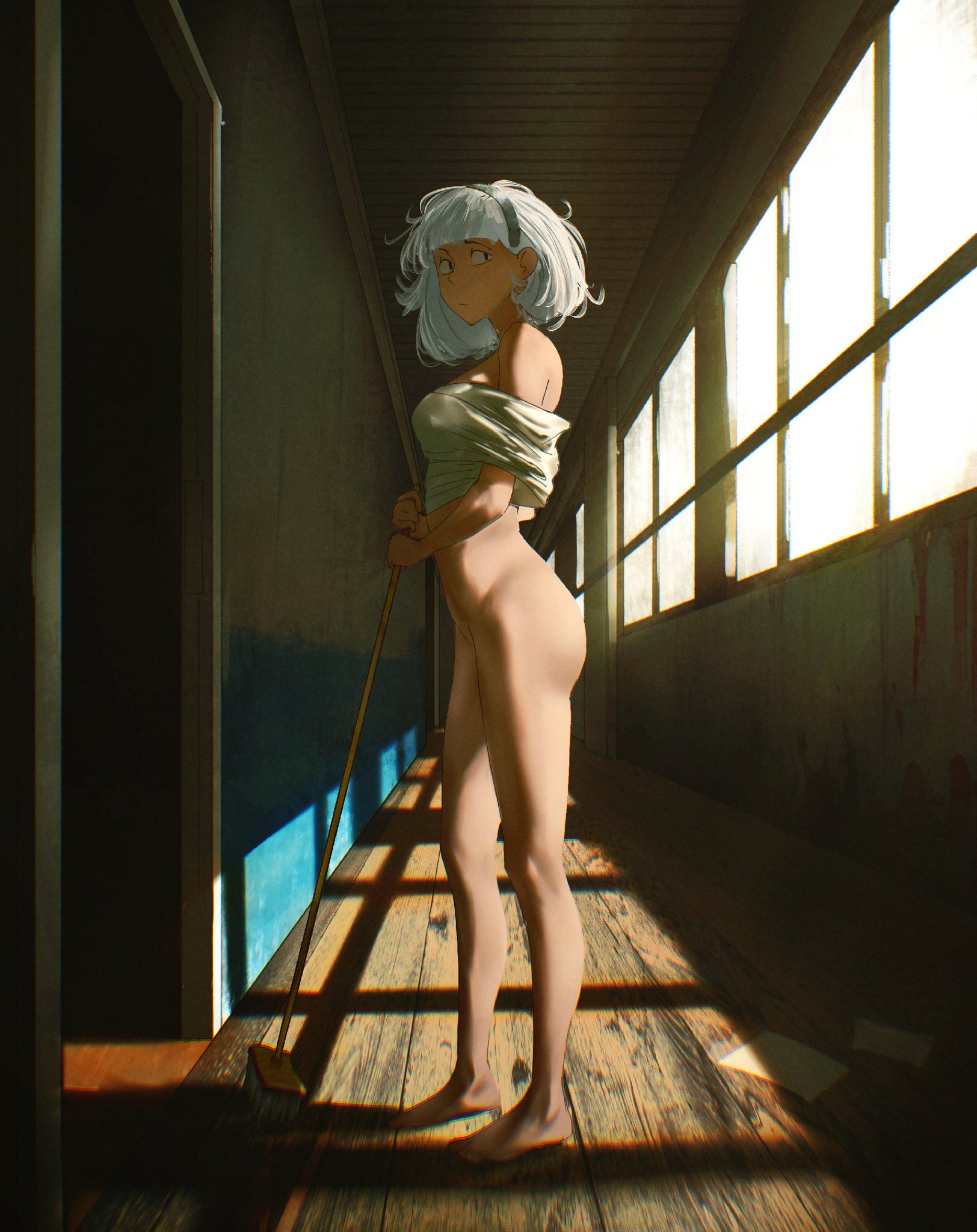 1girls, aidenr0 (artist), art study, artistic nude, ass, barefoot, bottomless, female, spindle (aidenr0), tagme
