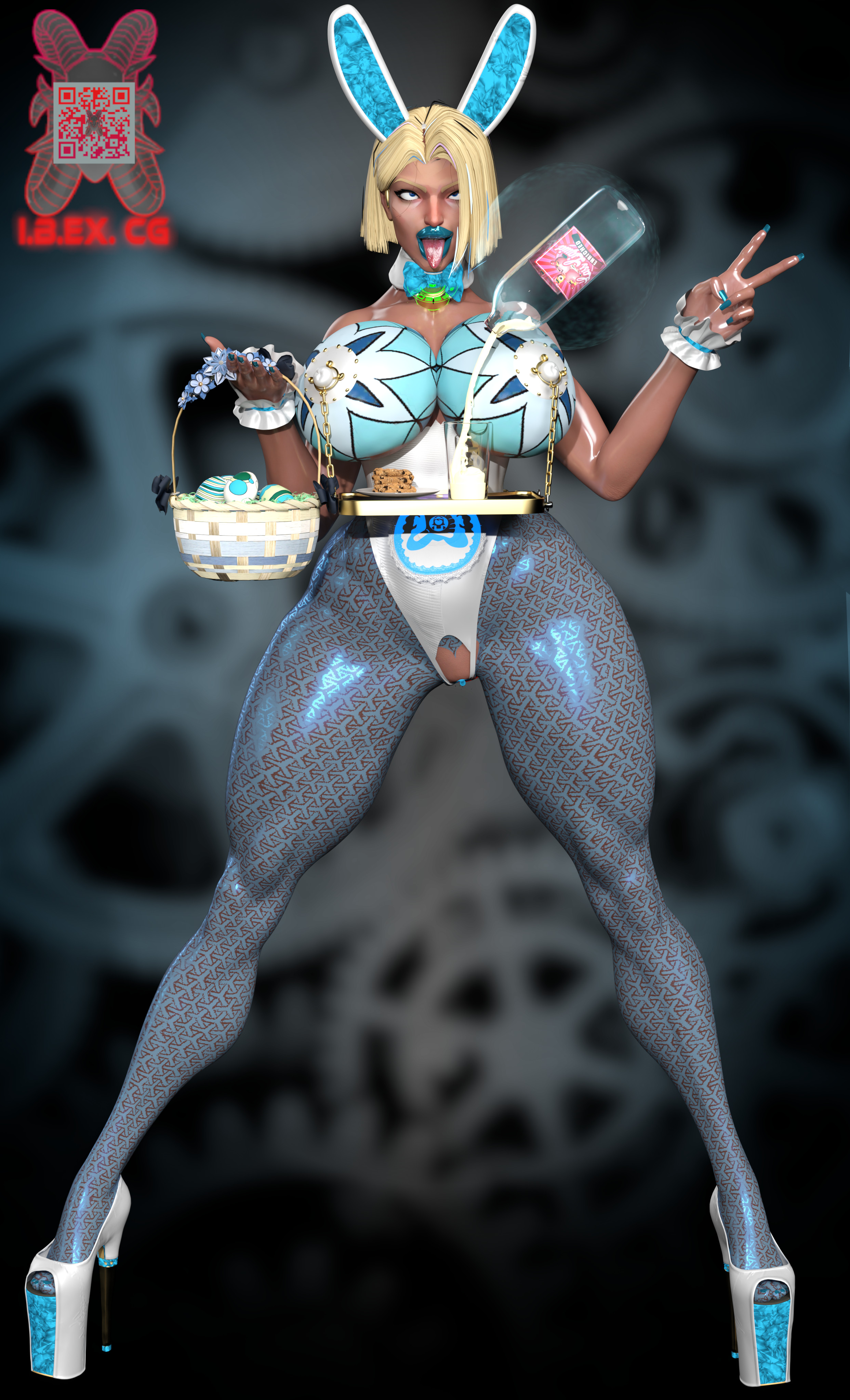 3d, ass, big ass, big breasts, big nipples, blonde eyebrows, blonde female, blonde hair, blue eyes, blue legwear, blue lipstick, blue toenails, blurry background, bob cut, body modification, bodysuit, breasts, breasts bigger than head, bunny ears, bunnysuit, corruption, crotchless, drone, dronification, emma frost, emma frost (marvel rivals), eyebrows, eyelashes, female, footwear, hair behind ear, high heels, hips, huge breasts, ibex-cg, knees, legs apart, legwear, leotard, light skin, light-skinned female, looking up, maid, maid headdress, marvel, marvel cinematic universe, marvel comics, marvel rivals, mature, mature female, medium hair, milf, mind break, mind control, mymaid (ibex), nipples, open mouth, platform heels, pussy, shaved, shaved pussy, shiny lips, small waist, standing, thick lips, thin waist, tight clothing, toenails, tongue, tongue out, transformation, white footwear, white high heels, white platform heels, wide hips